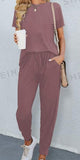 Solid Round Neck Tee & Pants Set